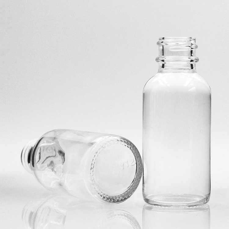 Clear Body 30ml Boston Round Glass Bottles Customizied Surface Handling