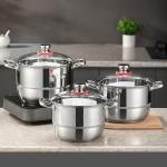 Factory Price Silver Cookware 6 PCS Steamer Pots Set Non Stick Soup Stock Pots