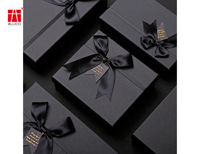 Custom Black Square Package Gift Box With Ribbon Bowknot Gift Package For Women