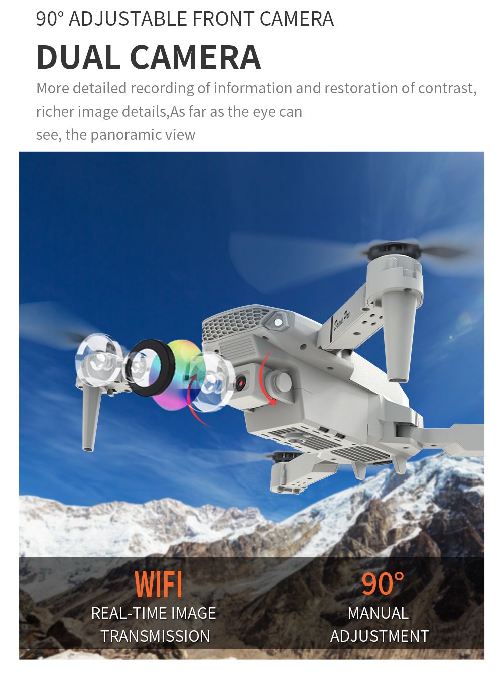 Professional Portable Drone E88 Pro with Dual Camera 4k 8k Wifi Fpv Quadcopter 3.7V 1800mAH Lithium Battery Capacity