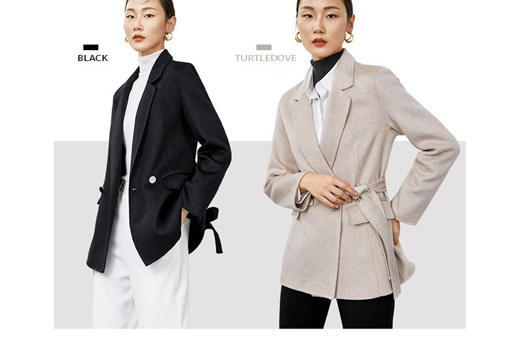 Breathable Long Belt Woven Short Winter Coat Double Faced