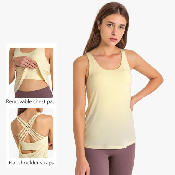 Multi Straps Cross Back Sports Bra Cool Breathable Yoga Tank Top With Removable