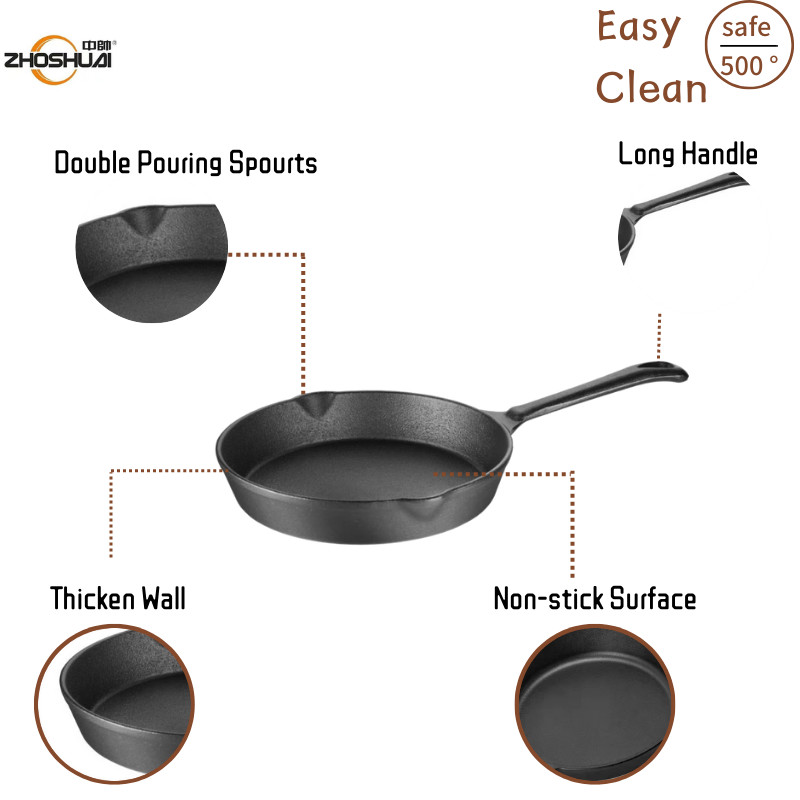 6/8/10 Inch Cast Iron Skillet Pan With Long Handle For Home And Outdoor