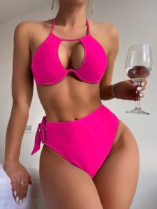Quality Halter Summer Bikini With Ruffles Features Perfect For Beach Vacation Pink Color Sexy The New Style wholesale