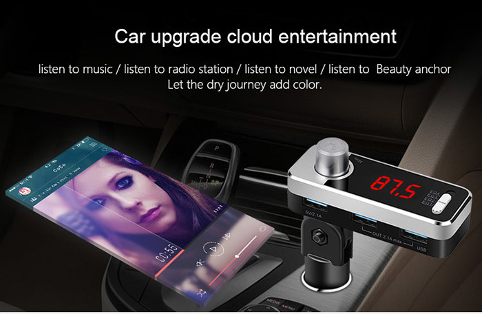 LED Display Screen Bluetooth Car Charger Adapter Micro SD Card Slot BT Mode Switch