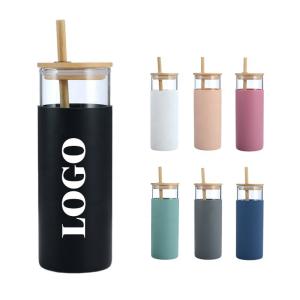 Quality Customised Transparent 500ML Glass Tumbler Reusable Glass Water Bottle With Silicone Sleeve And Straw Applied As Gifts For Employees Friends Coworkers wholesale