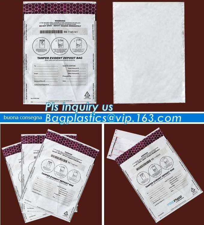 Opaque Tamper Evident Sealing Plastic Bank Money Steb Security Bag / Custom Self Adhesive Plastic Courier Bag, bagease