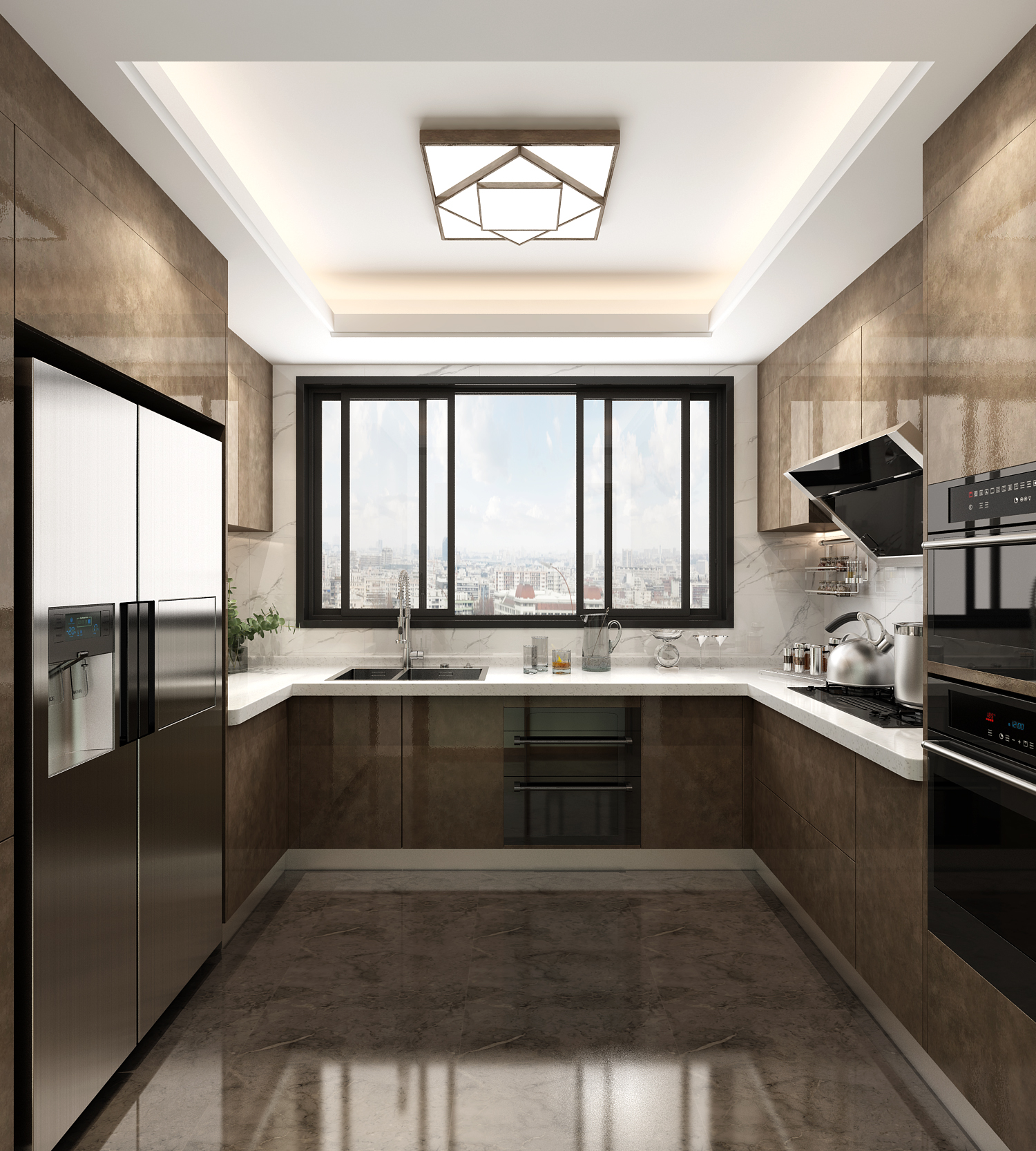 European Kitchen Cabinets with Eased Edge Countertop Edging and Quartz Stone Material