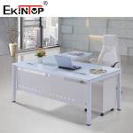 Transparent Blue Glass Desk For Office Building With Metal Legs