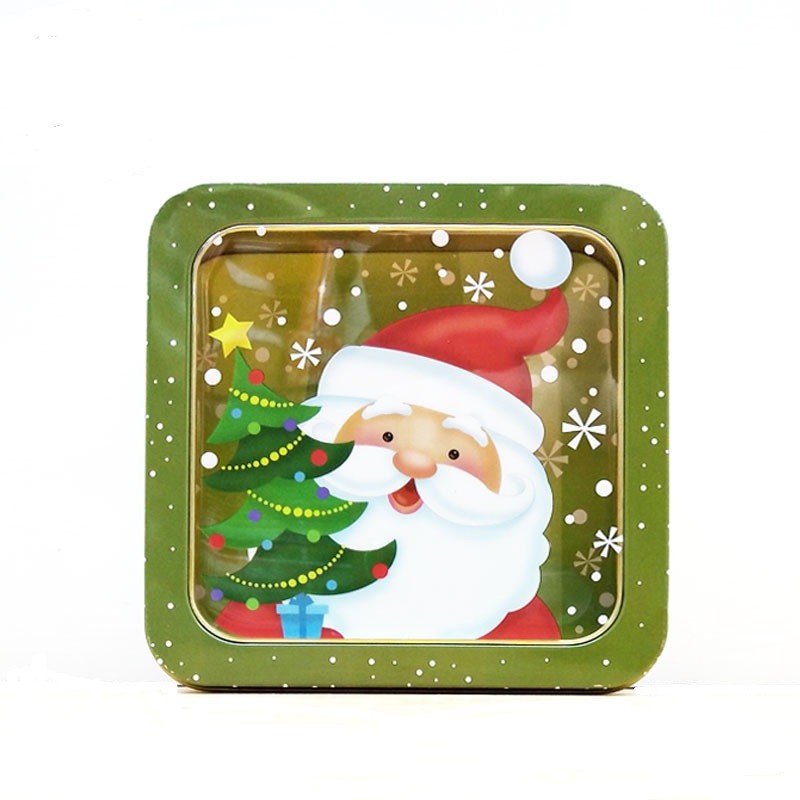 Wholesale Popcorn Tins Square Tin Box with PVC Window Printed Holiday Boston Tins