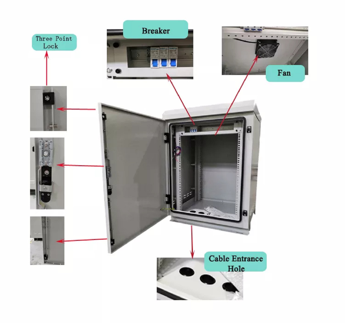 Outdoor Telecom Equipment Weatherproof Data Cabinets 18U 22U 32U