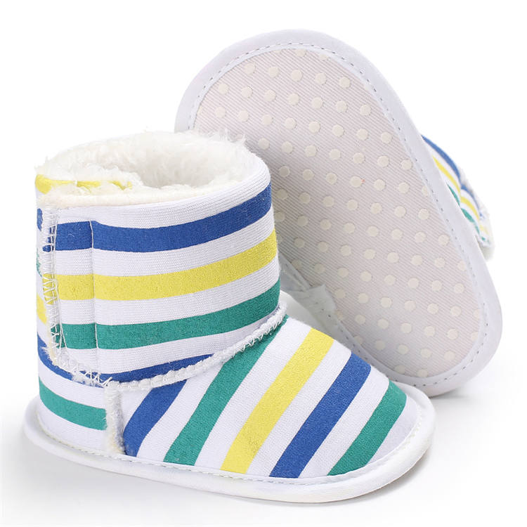 Hot sale 2019 warm cotton Rainbow striped 0-18 months boots shoes for baby
