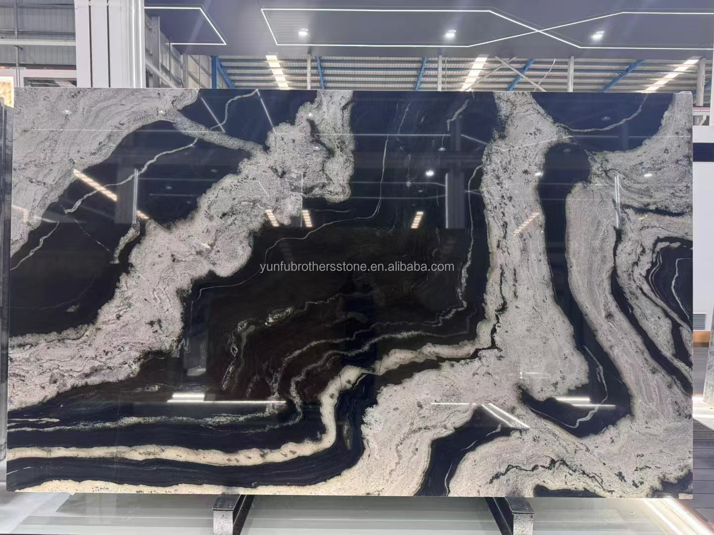 Modern Black Kitchen Countertop with Cabinets Stone Name Ink Impression Marble Big Slab