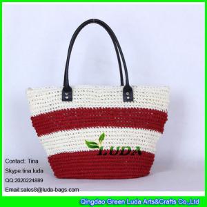 Quality LUDA U striped color customized paper straw crocheting handbag shoulder bags wholesale