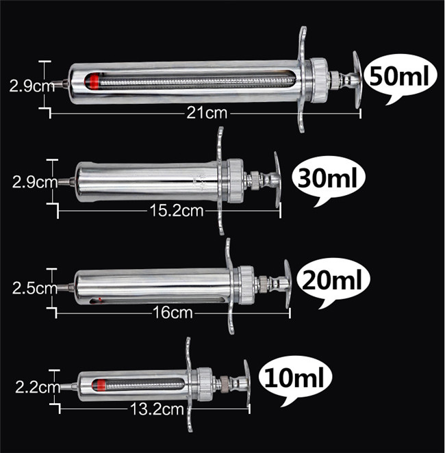 Copper 20ml Veterinary Metal Syringe 9.5cm Luer Lock Metal