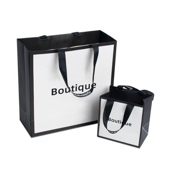 Luxury Customized Printed Euro Paper Gift Bags With Logo Gravure Printing Ivory