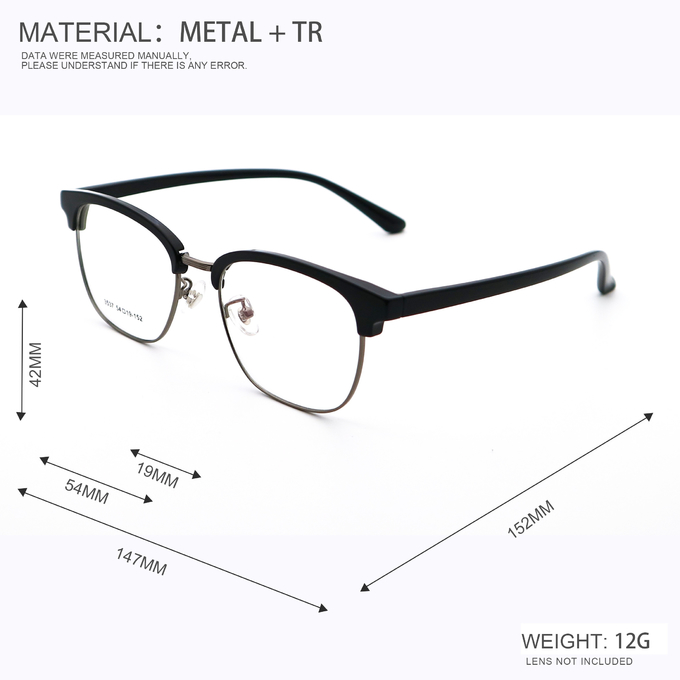 Translucent TR And Metal Browline Glasses Frame Custom Logo 3537