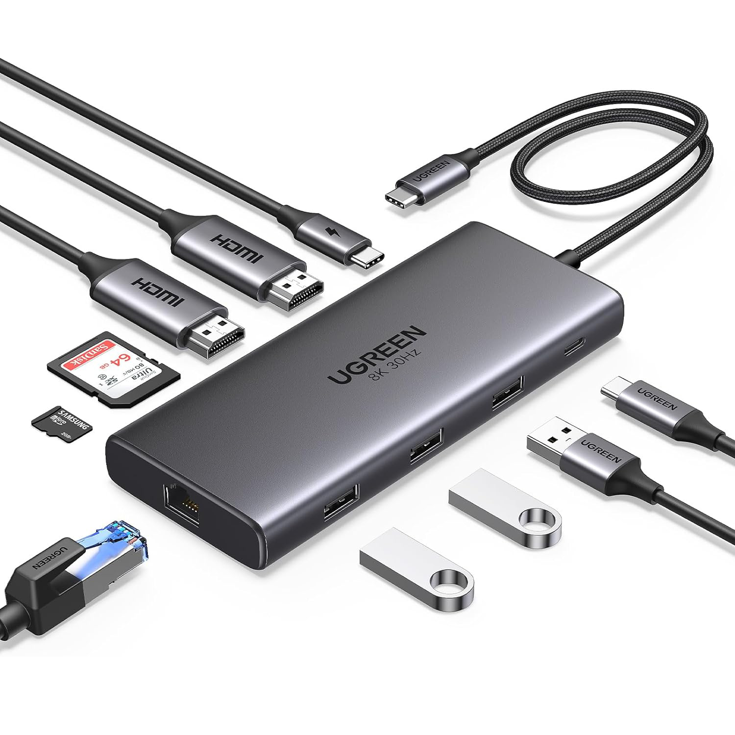 Revodok Pro 210 Docking Station 10 in 1 USB C Dock Dual HD-MI 4K@60Hz Single 8K@30Hz 100W PD 5Gbps USB C and USB A Port