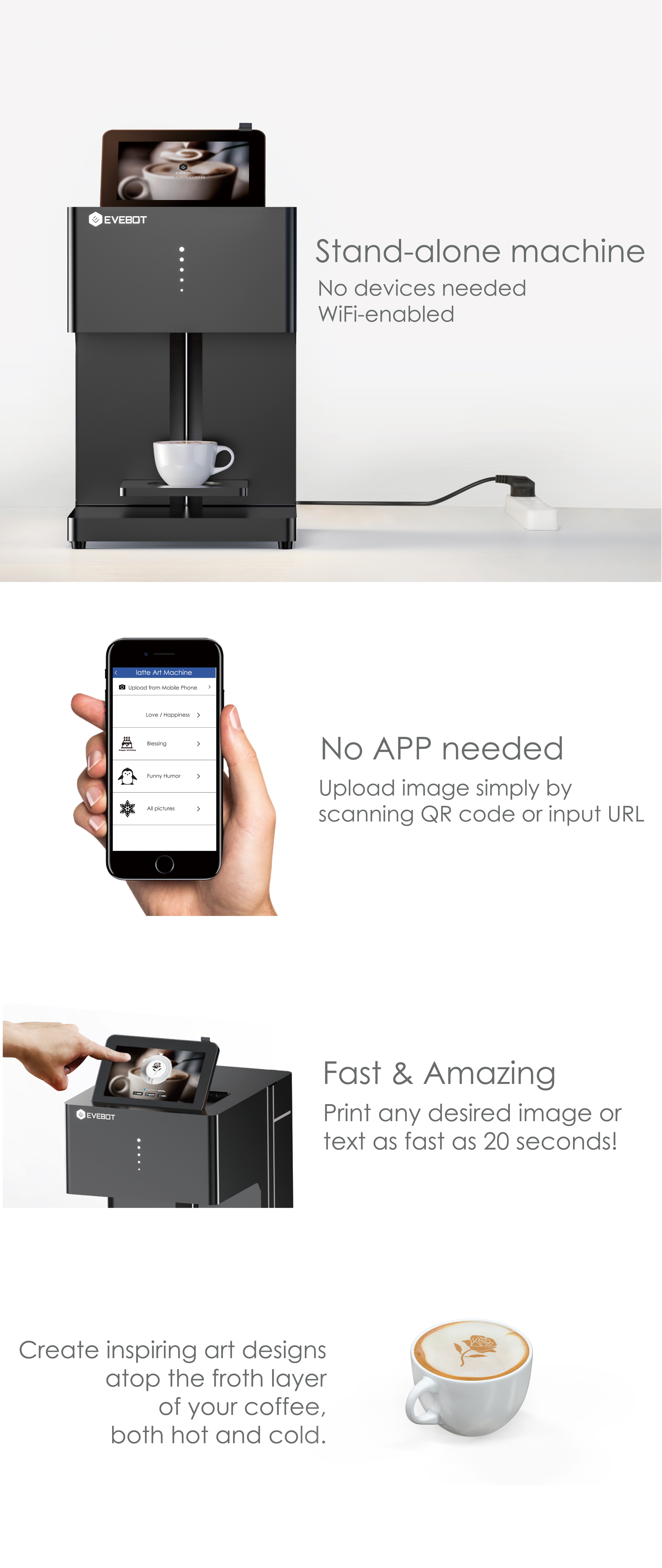 CE WIFI Connection Cappuccino Photo Printer Machine 12kg
