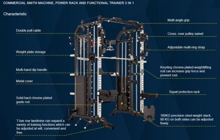 Custom High Quality Commercial Bodybuilding Gym Multi Functional Smith Machine