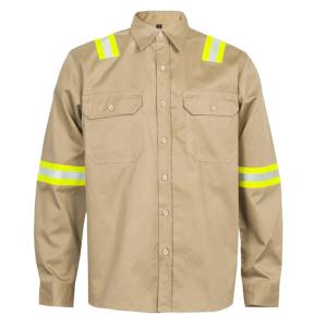 Quality Khaki Reflective FR Welding Shirt 100% Cotton CAT2 ATPV wholesale