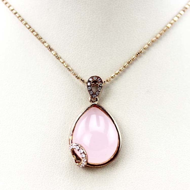 Rose Gold Plated Silver Chain with Rose Quartz Cubic Zirconia Pendant Necklace (PSJ0348)