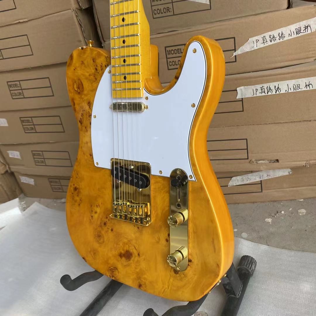 Custom Tele Electric Guitar Burl Maple Top Basswood Body Maple Fingerboard Golden Hardware High Quality Guitar