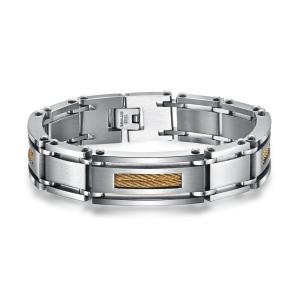 Quality Custom Silver Stainless Steel Bracelet Brushed Silver And Plating Gold Bracelet wholesale