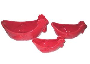 China Solid Red Color Ceramic Houseware Ceramic Rooster Bowl Nest 3 Set For Salad on sale