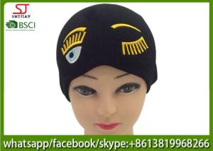Quality Chinese manufactuer embroider knitting stripe hat 53g 20*22cm 100%Acrylic keep warm wholesale