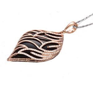 Quality 18K Rose Gold Black Onyx Diamonds Drop Pendant Necklace (GDN001) wholesale