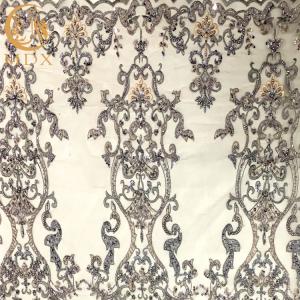 Quality Grey 3D Handmade Beaded Lace Fabric For Lady Wedding wholesale