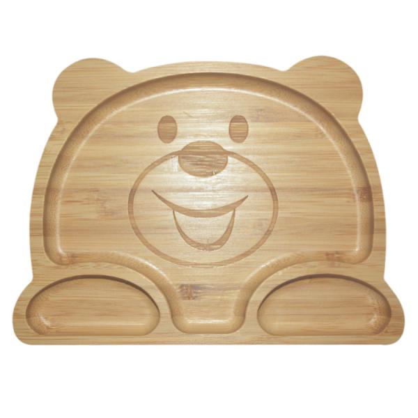 MHC Silicon Divided Suction Dining Kids Wooden Food Bamboo Cutlery Silicon Baby