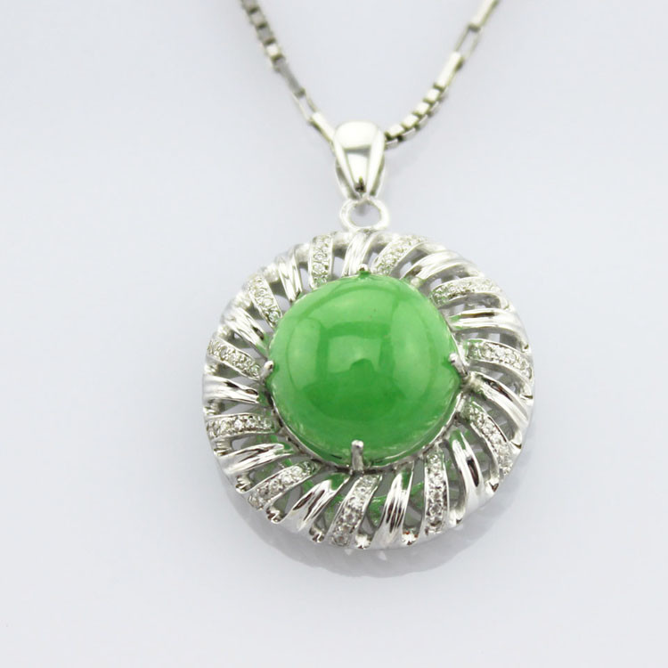 925 Silver Green Chalcedony Cubic Zirocnia Enhancer Pendant Necklace (P19)