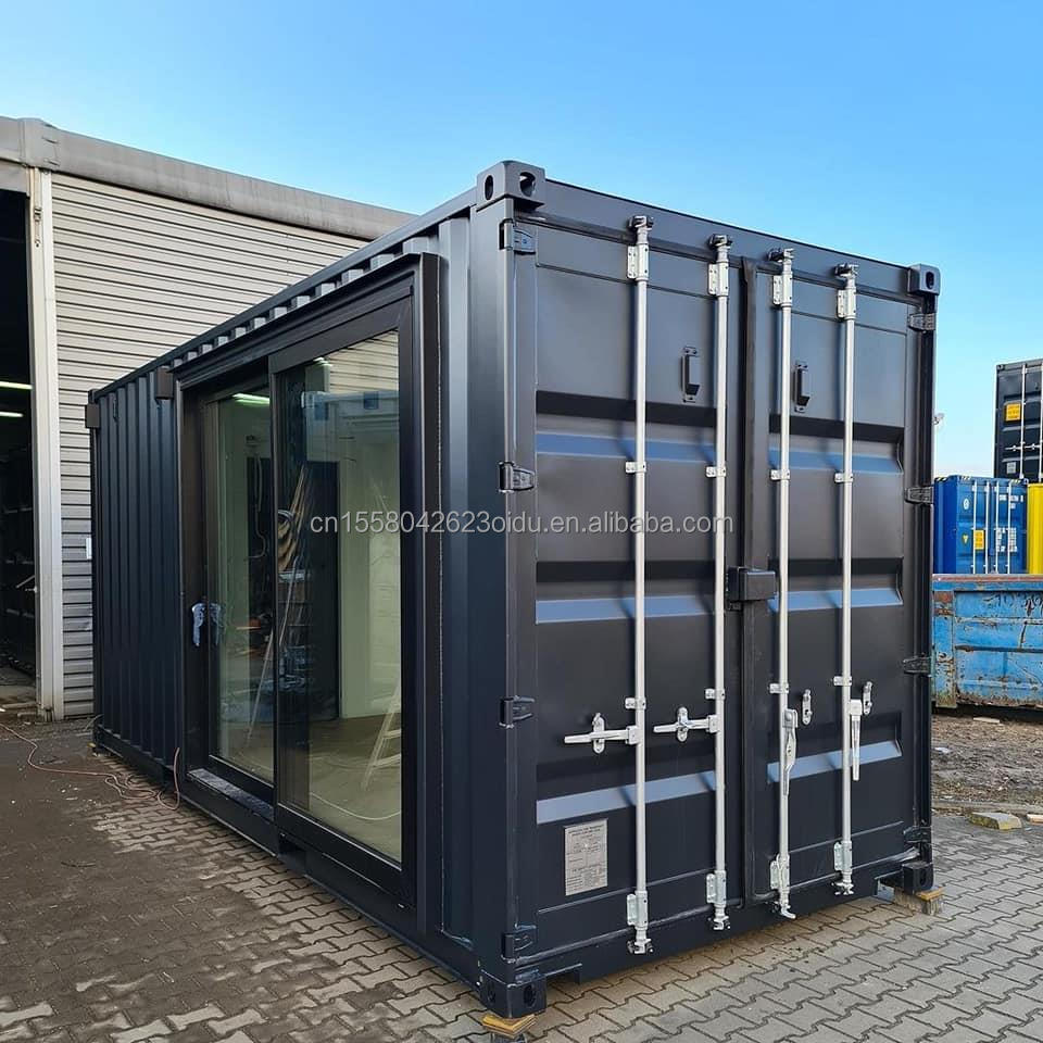 One Bedroom Hotel Black Shipping Container House Steel Door Luxury 20ft Prefabricated Wooden Houses with Kitchen and Bathroom