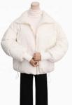 White Women's Short Down Coat , Cotton Lining Funnel Neck Down Jacket Long