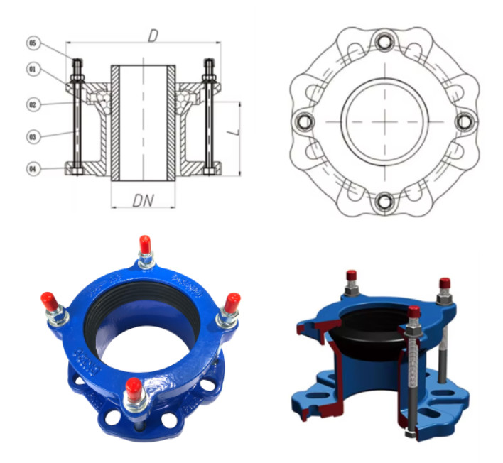 DIN PN16 Ductile Iron Wide Range Flange Adapter Coupling For Pvc Pipe Flexible Joints Universal