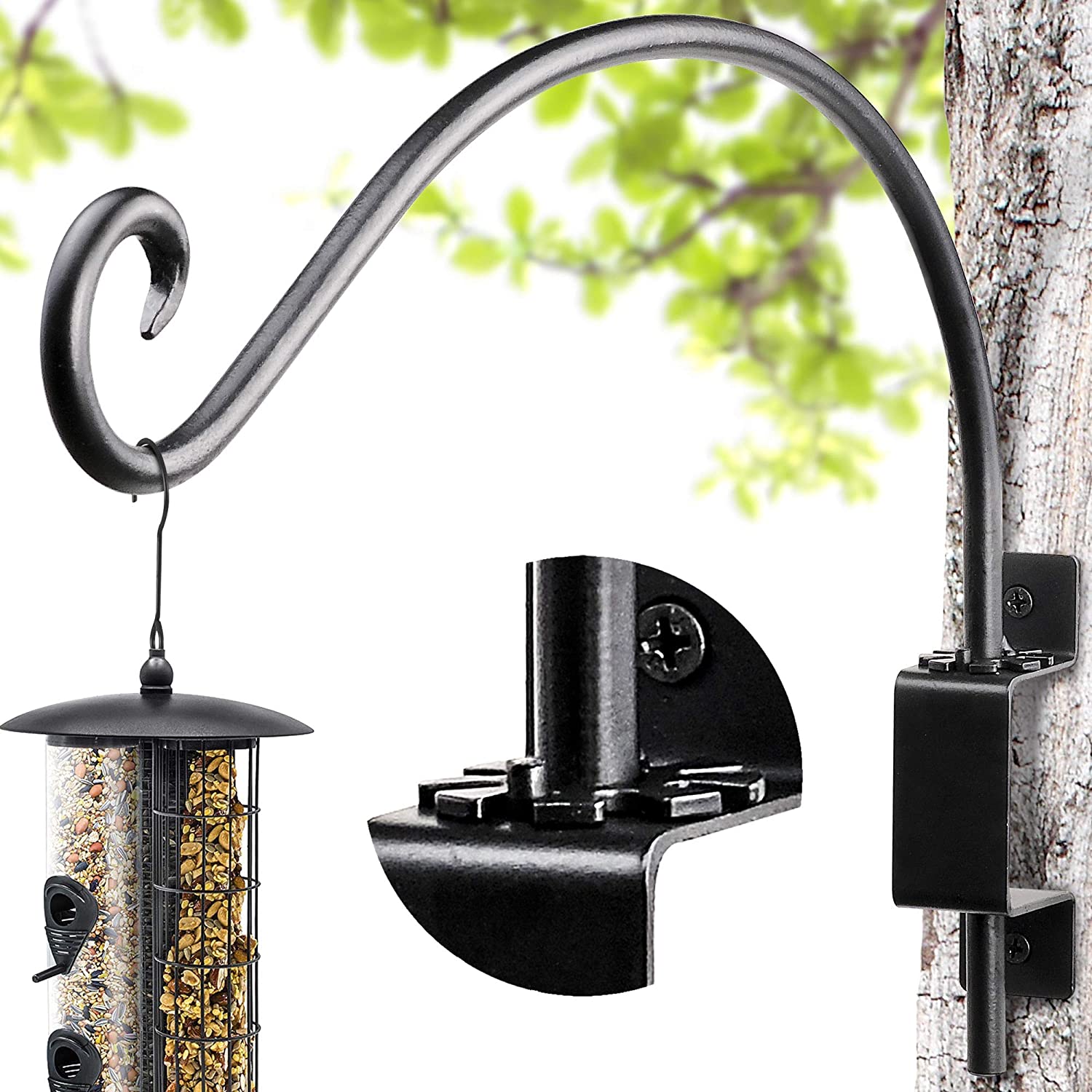 Silver Hardware Included 12 Inches Swivel Plant Hangers Outdoor 2 Pack Black Iron Plant Hanging Hook Bracket