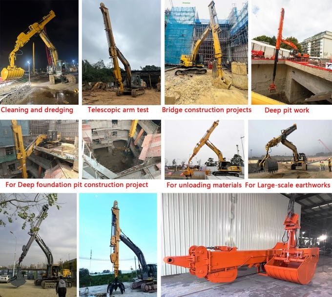 Excavator Telescopic Arm With Clamshell Bucket For Digging Foundation