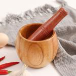 Handmade Bamboo Mortar and Pestle for Grinding Herbs Garlic Walnut Spices