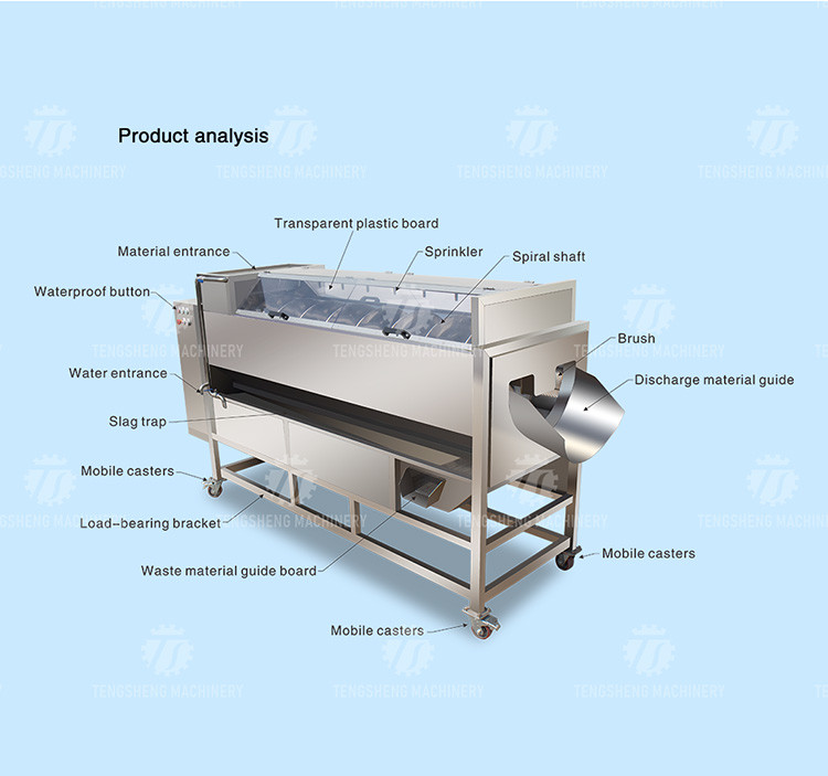3500KG/H Vegetable Processing Machine Spiral Shaft Potato Peeling Machine