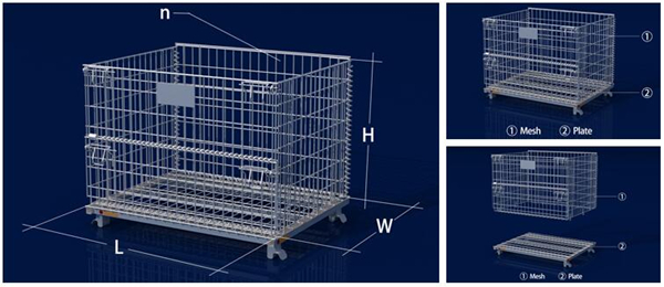 Collapsible Wire Mesh Containers, Q235 50x100 Bright Surface Mesh Pallet Cages