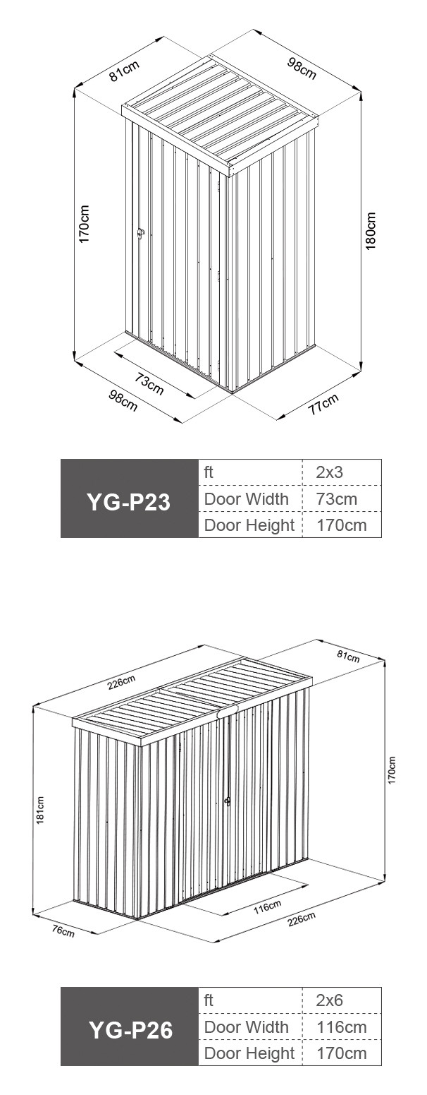 YG Series Outdoor Metal Storage Shed 2x3ft 2x6ft With 2 Hooks / 4 Anchors