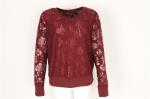 Black red Womens Lace Long Sleeve Top 96% polyester 4% Spandex