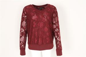 Quality Red Elegant Womens Lace Long Sleeve Top 65% Cotton 35% Nylon wholesale