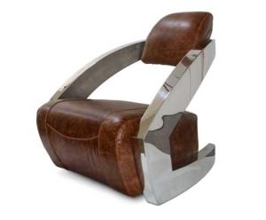Quality Genuine Leather Modern Art Polished Chrome Deco Aviator Chair wholesale