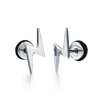 New Arrival Punk Style Stud Earrings Stainless Steel Body Piercing Jewelry Screw Back Earrings Lightning Bolt Earrings
