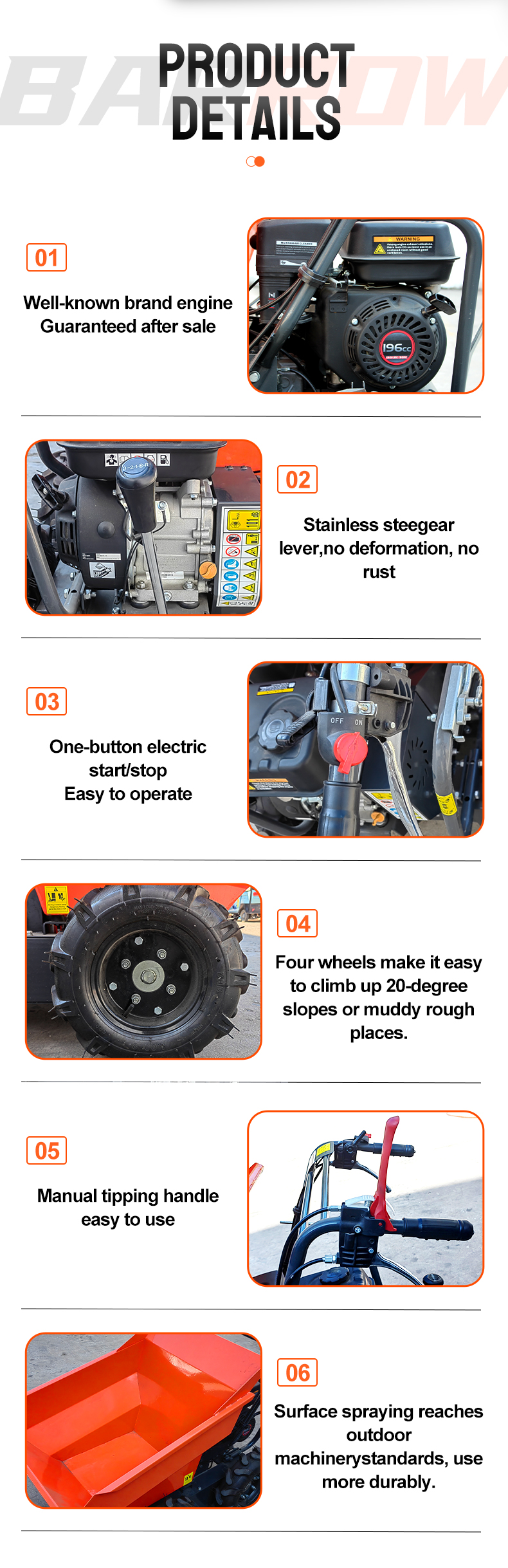 Wheel Barrow Mini Dumper Site Mini Crawler Dumper Loader with 4.1/3600kw/rpm Rated Power