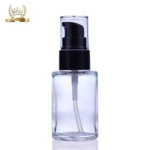 Quality Empty Clear Black Pump Lotion Bottle Liquid Foundation Packaging Glass Bottle F034 wholesale