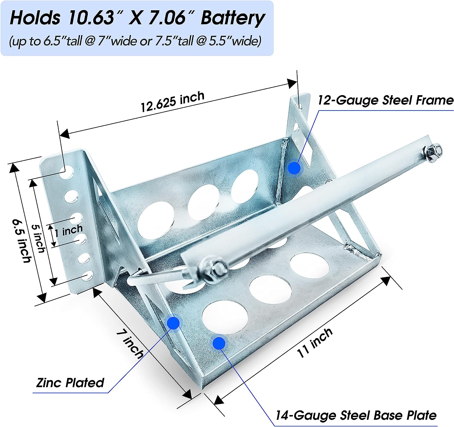 Adjustable Bolt-on Battery Box With Hardware Deep Lightweight Steel Battery Mounting Box